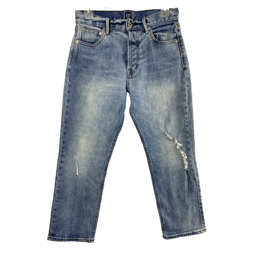 GAP Jeans Womens Size 27 Button Fly Light Wash Denim Straight‎ Distress Destroy